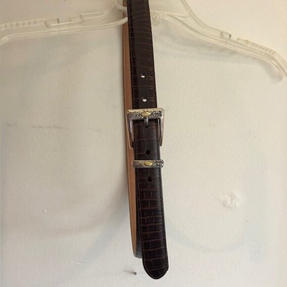 TALBOTS Crocodile Print Brown Western Silver Scroll Buckle Belt Large - Picture 9 of 16